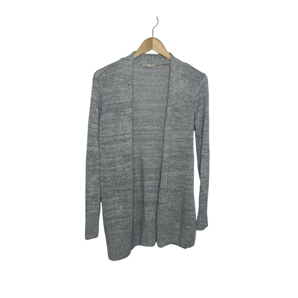 Eileen Fisher Women's Size Medium Grey 100% Organic Linen Loose Knit Cardigan